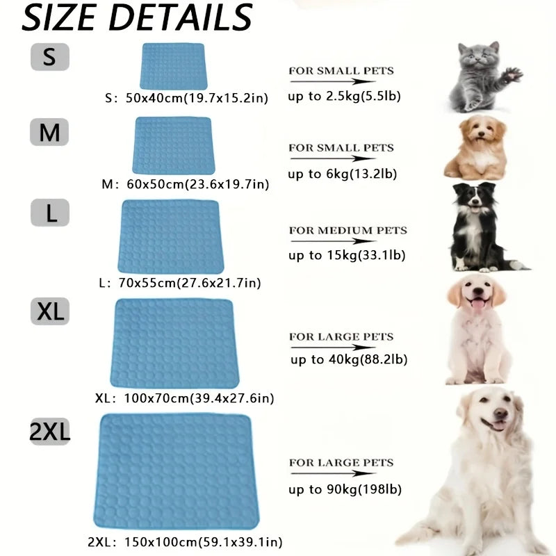 Dog cooling mat size comparison view — Pawnests