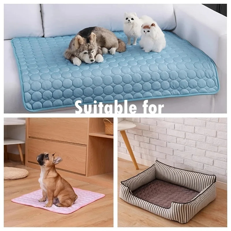 Portable foldable dog cooling mat for travel and car use