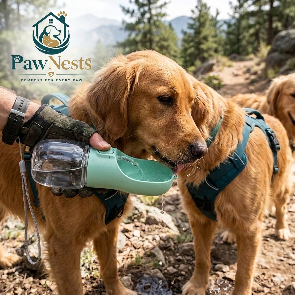 Portable leakproof dog water bottle with one-hand dispenser — for walks and travel | Pawnests