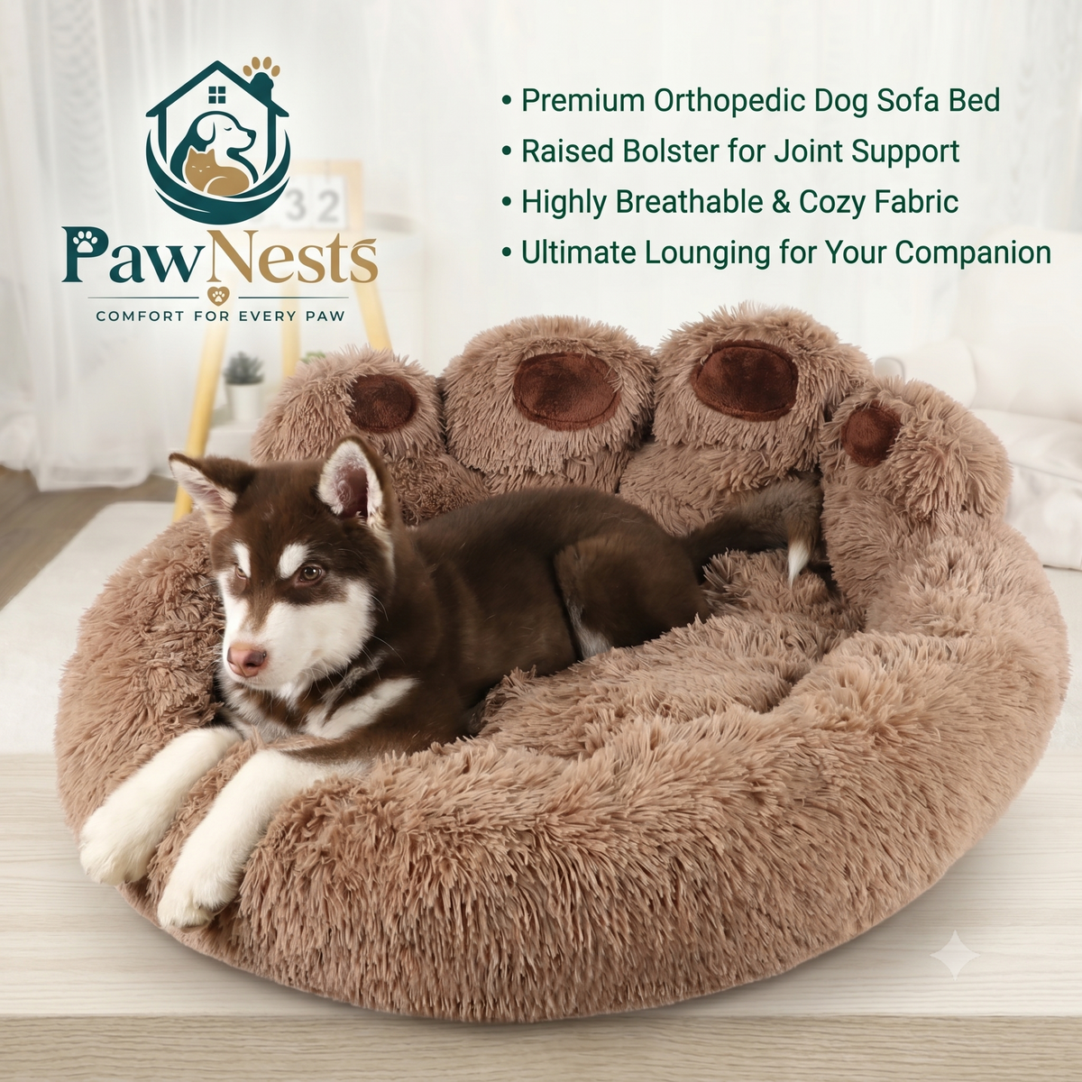 Premium orthopedic dog sofa bed in bolster style — soft memory foam for small to large breeds | Pawnests