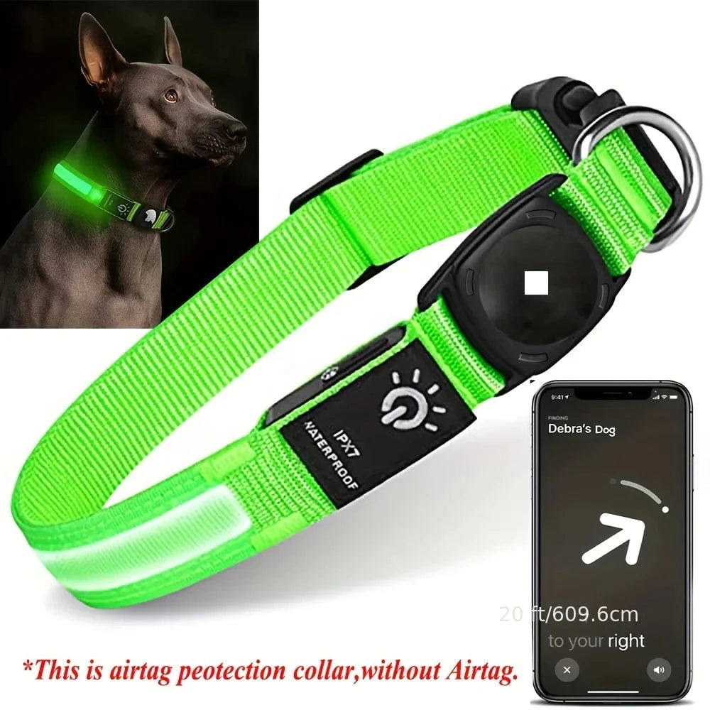 Waterproof LED AirTag Dog CollarUSB Chargeable for Airtag no Airtag included Pawnests