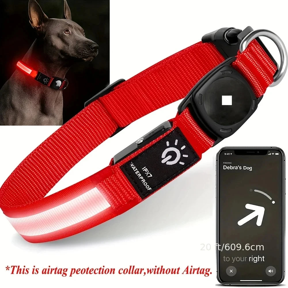 Waterproof LED AirTag Dog CollarUSB Chargeable for Airtag no Airtag included Pawnests