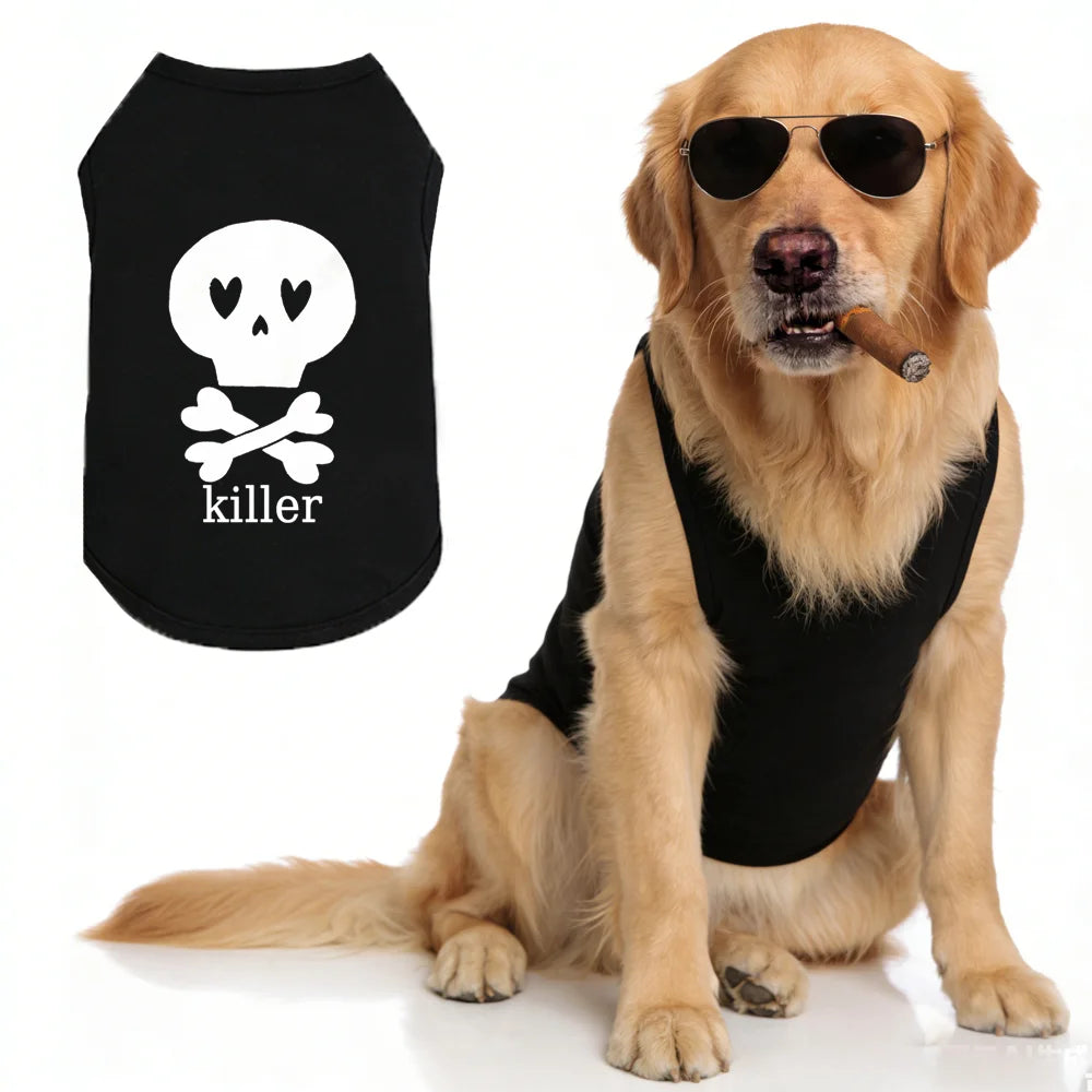 Dog wearing BOSS print summer vest — breathable pet apparel | Pawnests