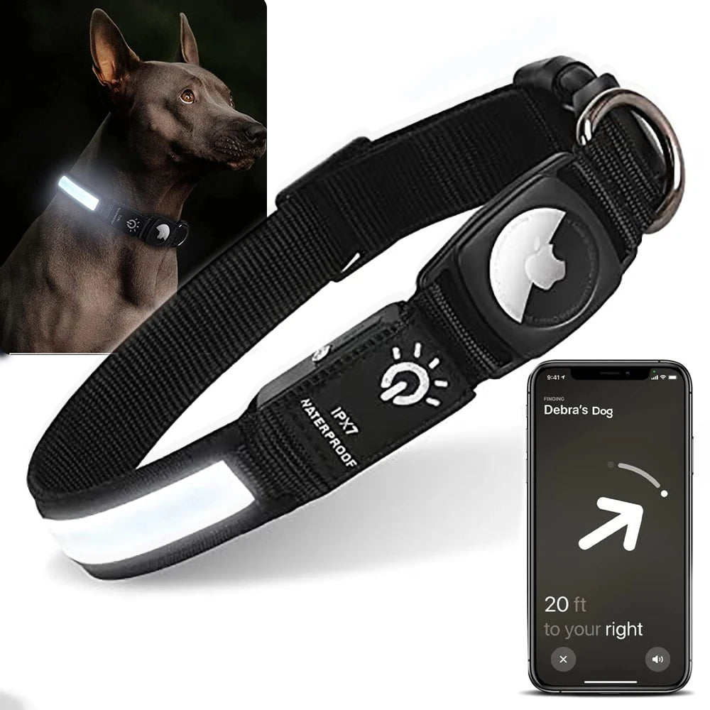 Waterproof LED AirTag Dog CollarUSB Chargeable for Airtag no Airtag included Pawnests