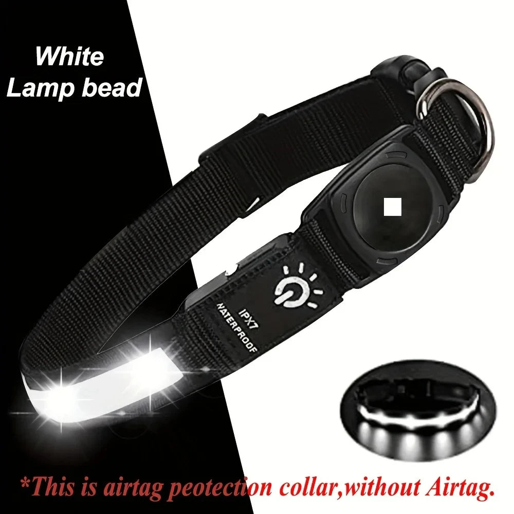 Waterproof LED AirTag Dog CollarUSB Chargeable for Airtag no Airtag included Pawnests