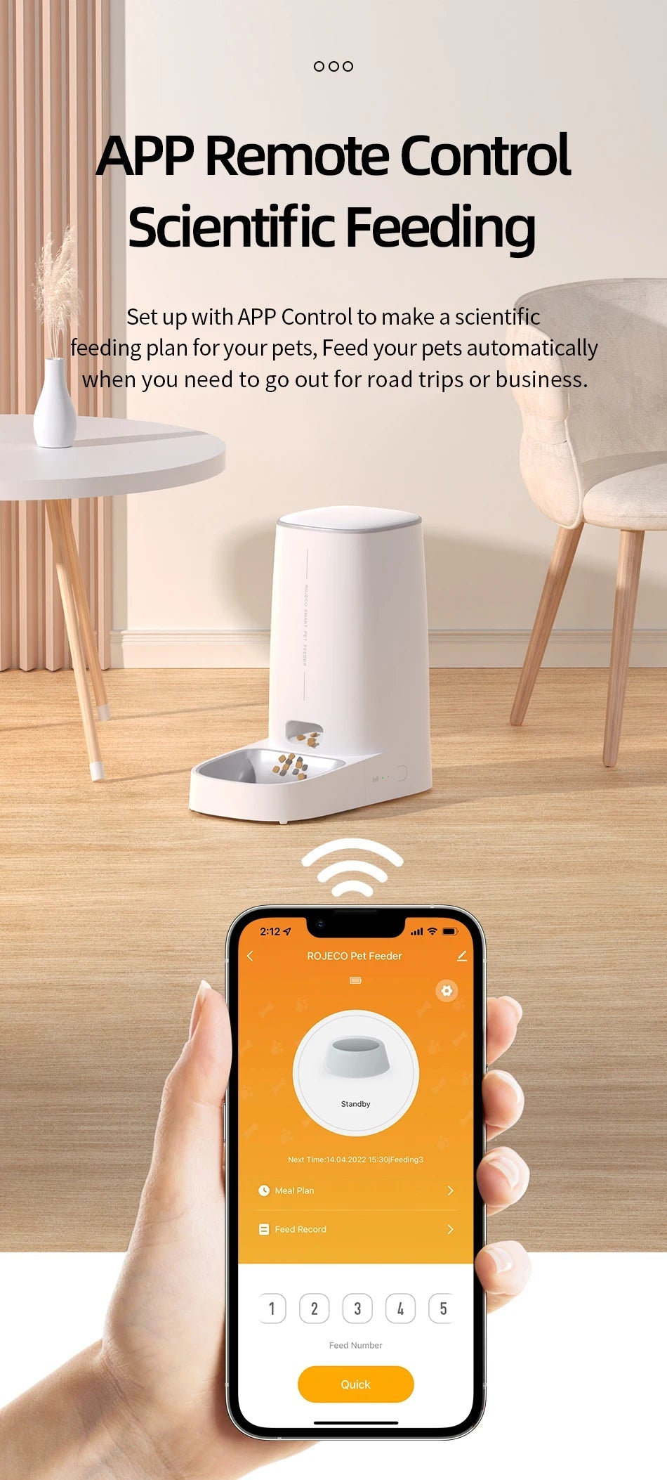 ROJECO Automatic Cat Feeder Pet Smart WiFi Cat Food Dispenser Pawnests