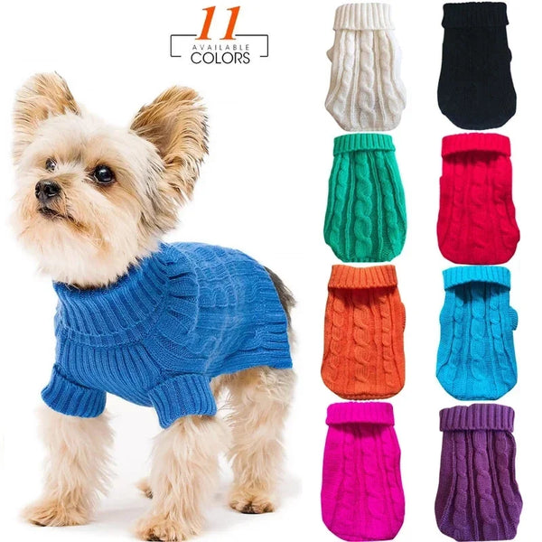 Knitted turtleneck dog sweater deep blue — small dog winter pullover — Pawnests