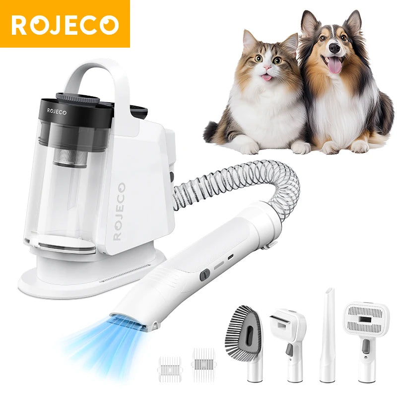 Pet grooming tool set with ROJECO branding, featuring a dog and cat on a white background.