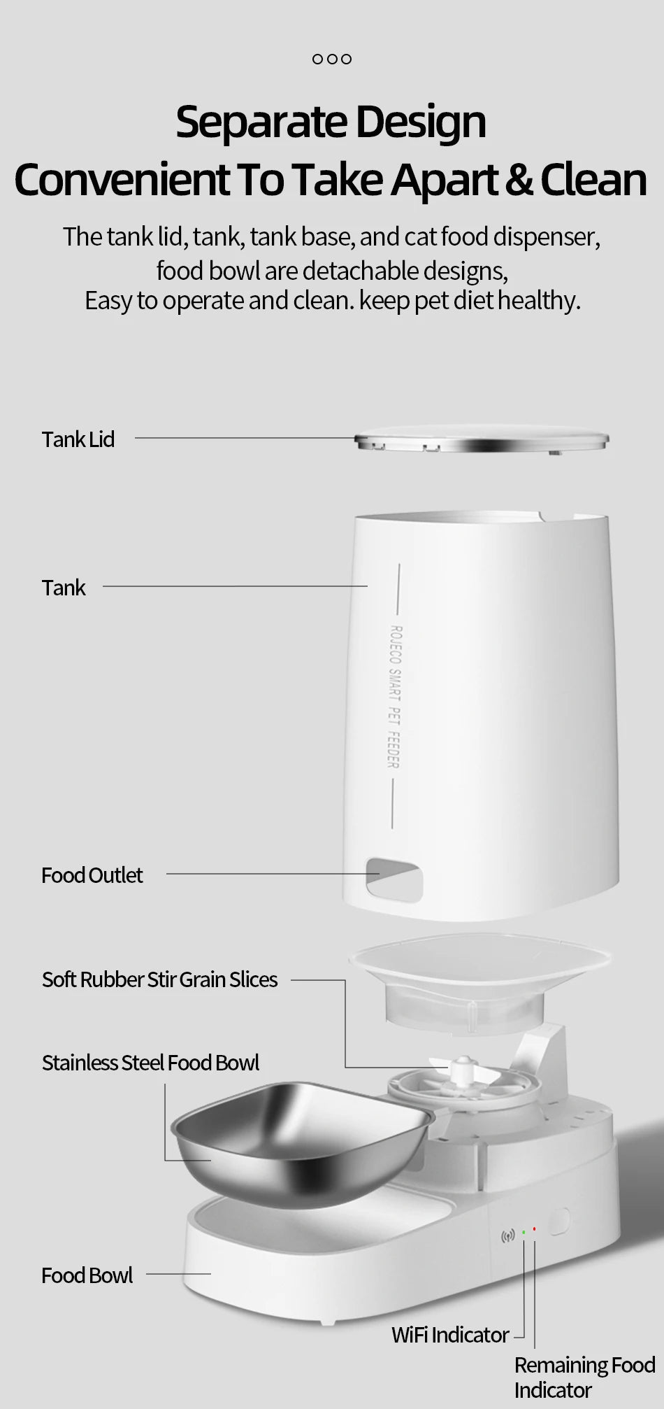 ROJECO Automatic Cat Feeder Pet Smart WiFi Cat Food Dispenser Pawnests
