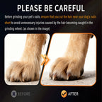 Before and after comparison of a dog's paw with grooming advice on a dark background