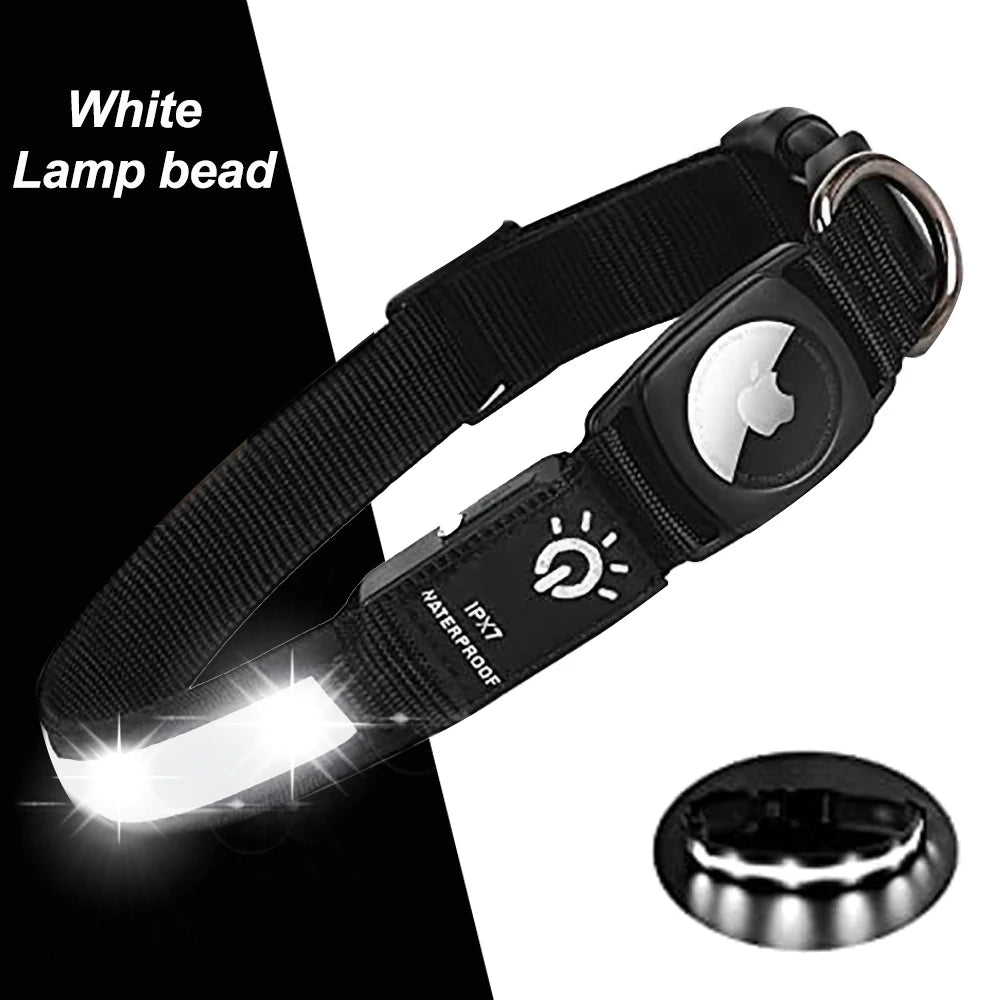 Waterproof LED AirTag Dog CollarUSB Chargeable for Airtag no Airtag included Pawnests