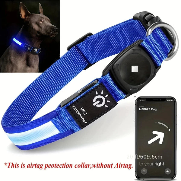 Waterproof LED AirTag Dog CollarUSB Chargeable for Airtag no Airtag included Pawnests
