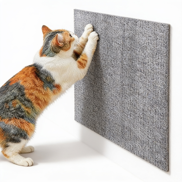Self-adhesive cat scratch wall protector panel on white background