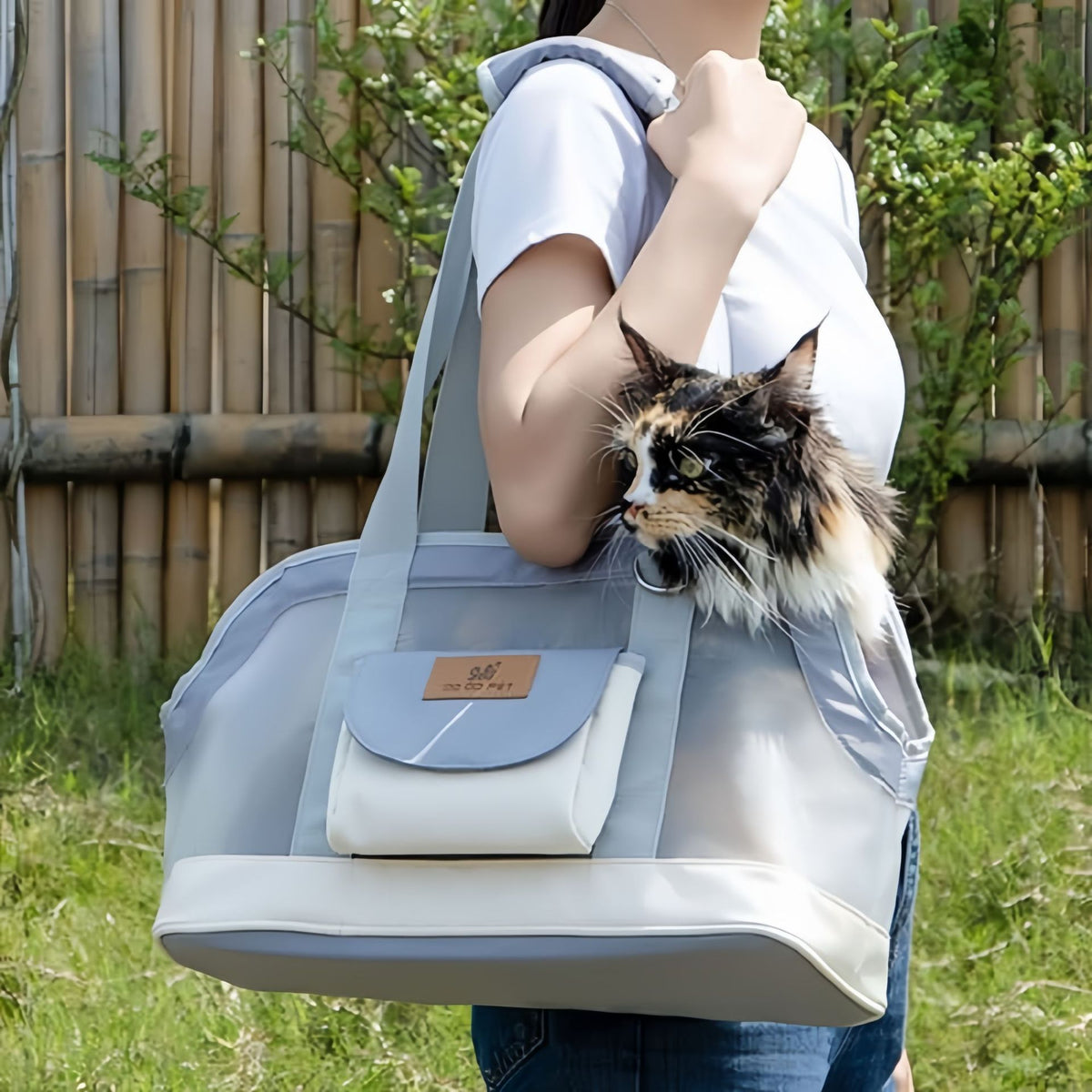 Cat sitting inside pet shoulder carrier bag — spacious 15L interior up to 7.5kg | Pawnests