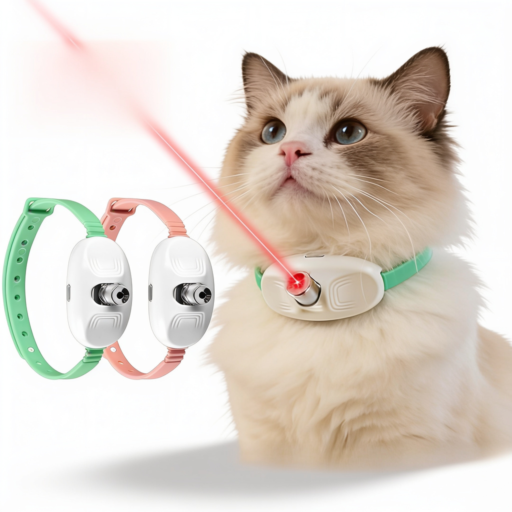 Laser cat collar wearable interactive projection toy on white background