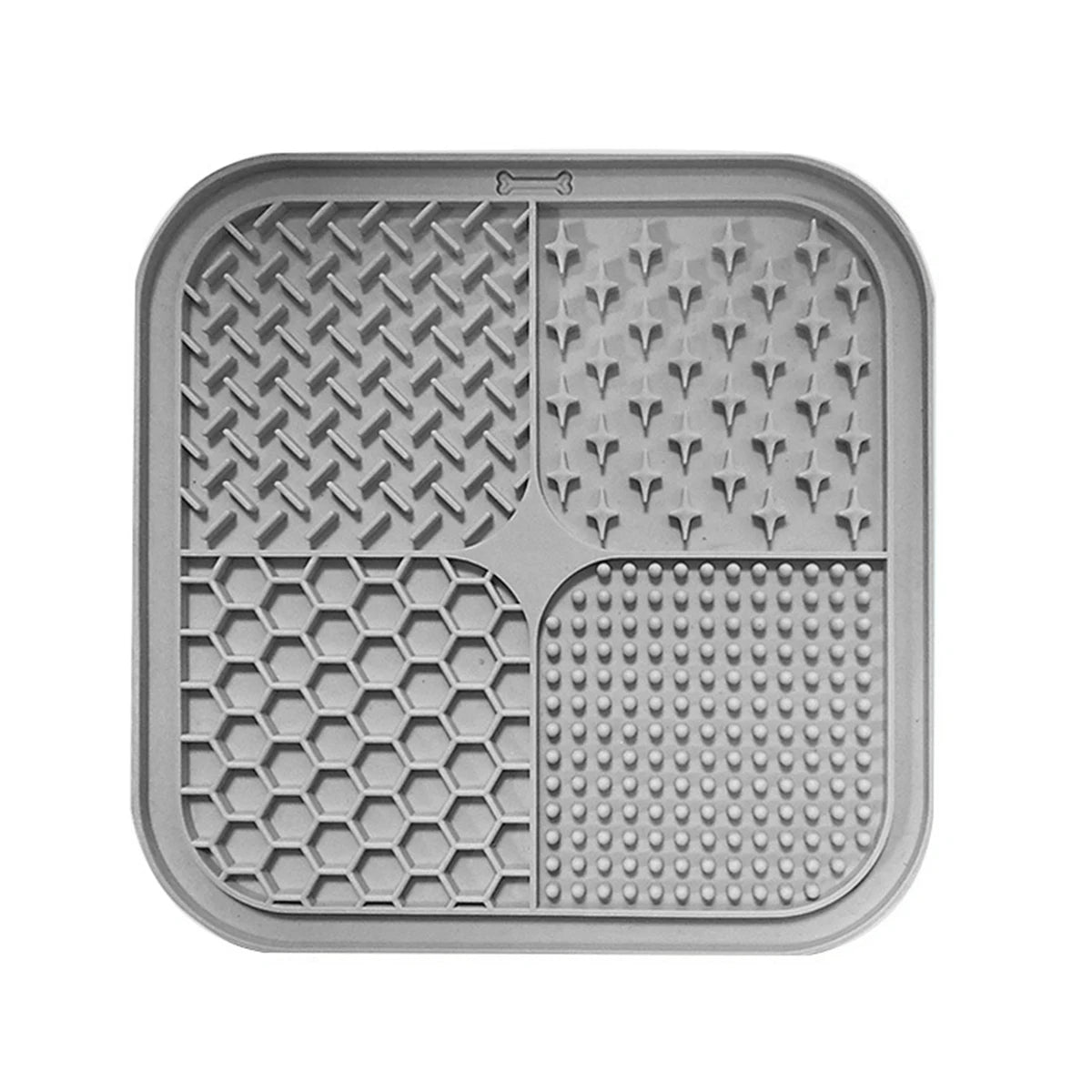 Grey silicone lick mat with four textured zones — Grey | Pawnests