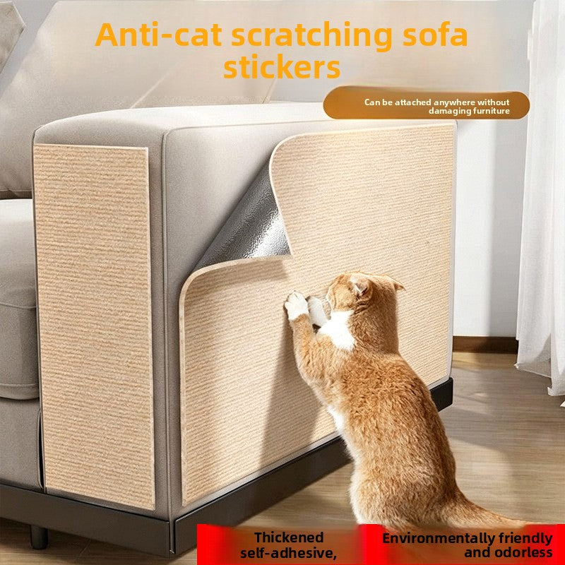 Self-adhesive cat scratch guard on sofa arm | Pawnests