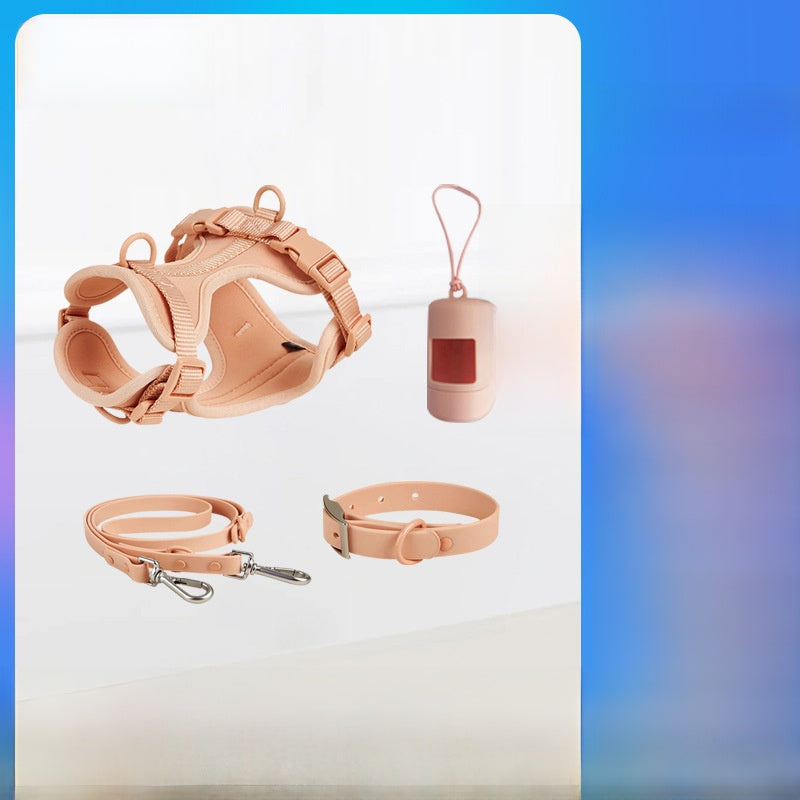 Pink PVC dog harness 4-piece set — harness leash collar and clip | Pawnests