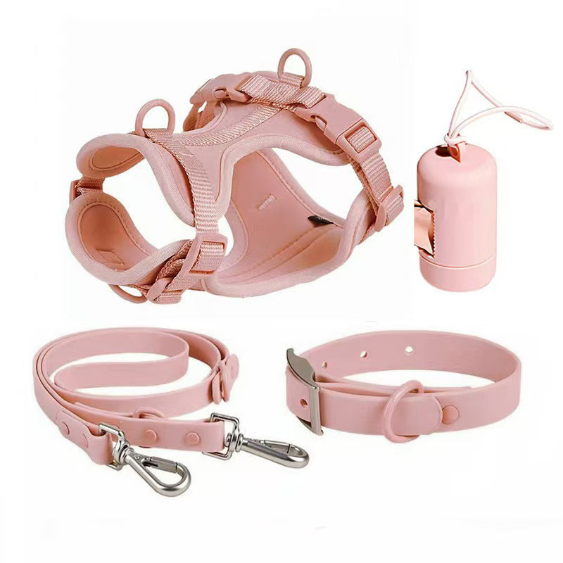 Purple PVC 4-piece dog harness set — stylish waterproof walking kit | Pawnests