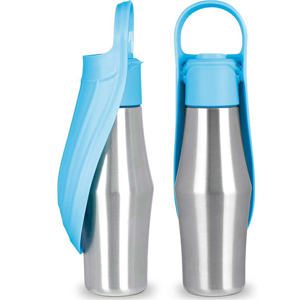 Dog drinking from stainless steel travel water bottle — one-handed operation | Pawnests
