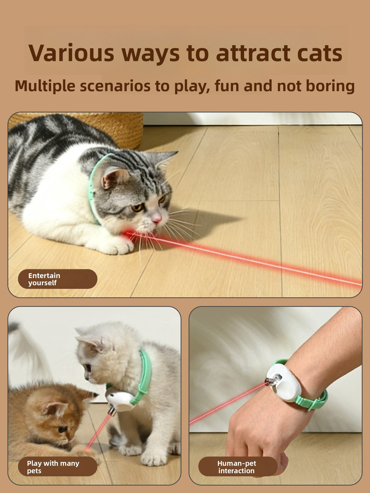 Adjustable laser cat collar with replaceable toy head | Pawnests