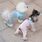 Dog wearing pink breathable mesh four-leg suit — summer pet outfit | Pawnests