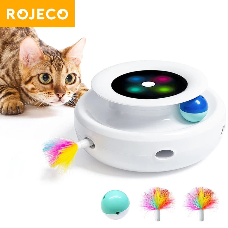 ROJECO 2-in-1 smart cat toy with feather and ball attachments | Pawnests