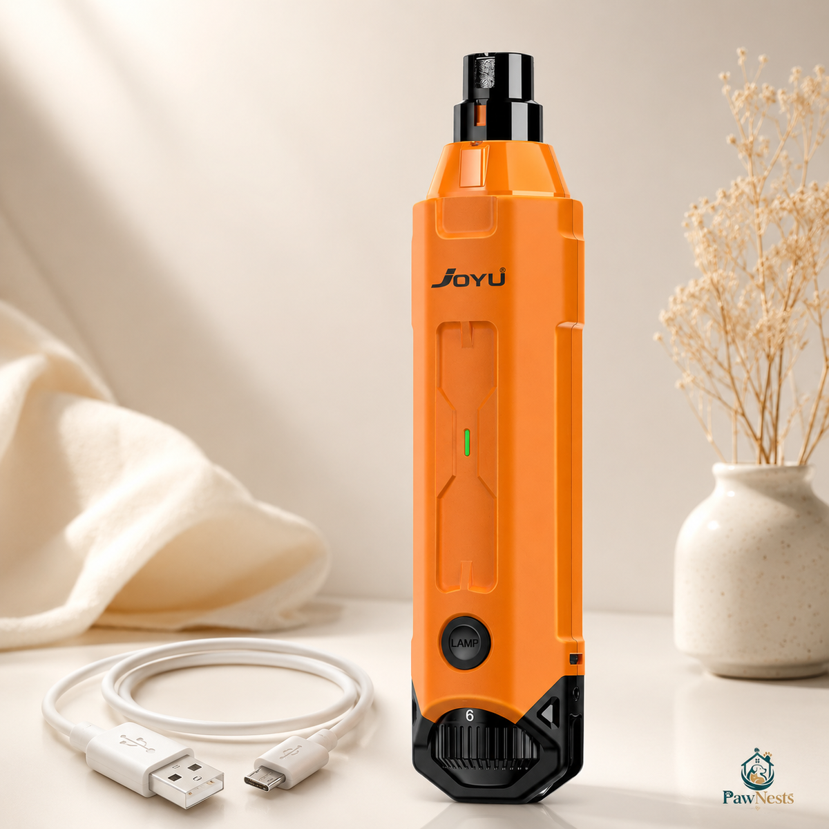Orange pet nail grinder with 'Joyou' branding on a light background