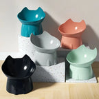 Five raised tilted cat bowls in black, blue, gray, pink and green | Pawnests