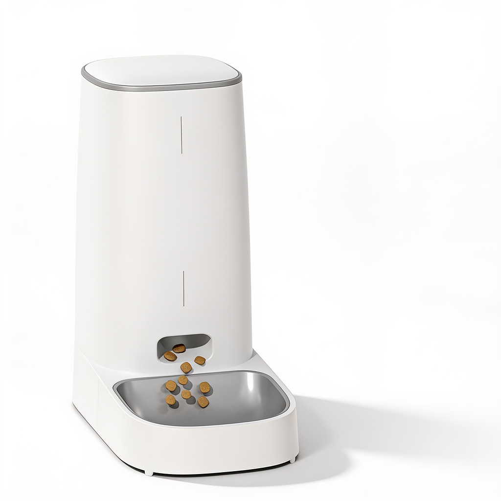 ROJECO smart WiFi automatic pet food dispenser on white background
