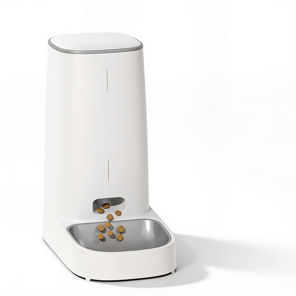 ROJECO smart WiFi automatic pet food dispenser on white background